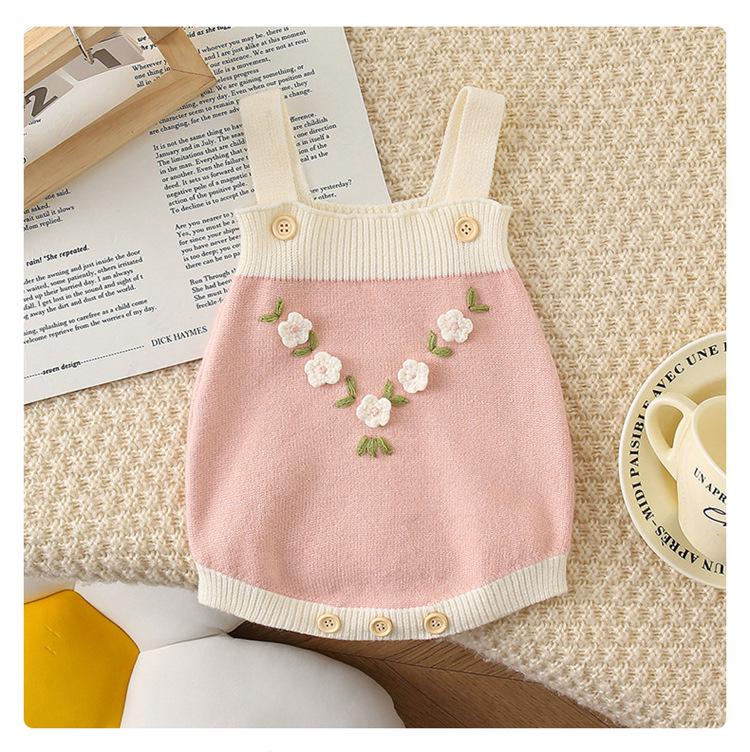 Handbesticktes Baby-Mädchen Strick-Latzhosen- und Jacken-Set für Herbst/Winter