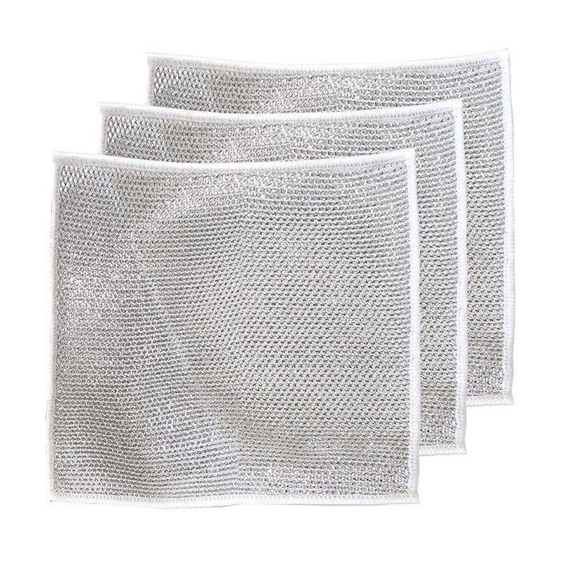 Durable Silver Thread Dishcloth: Double-Sided, Oil-Resistant, Steel Wool Cleaning Towel