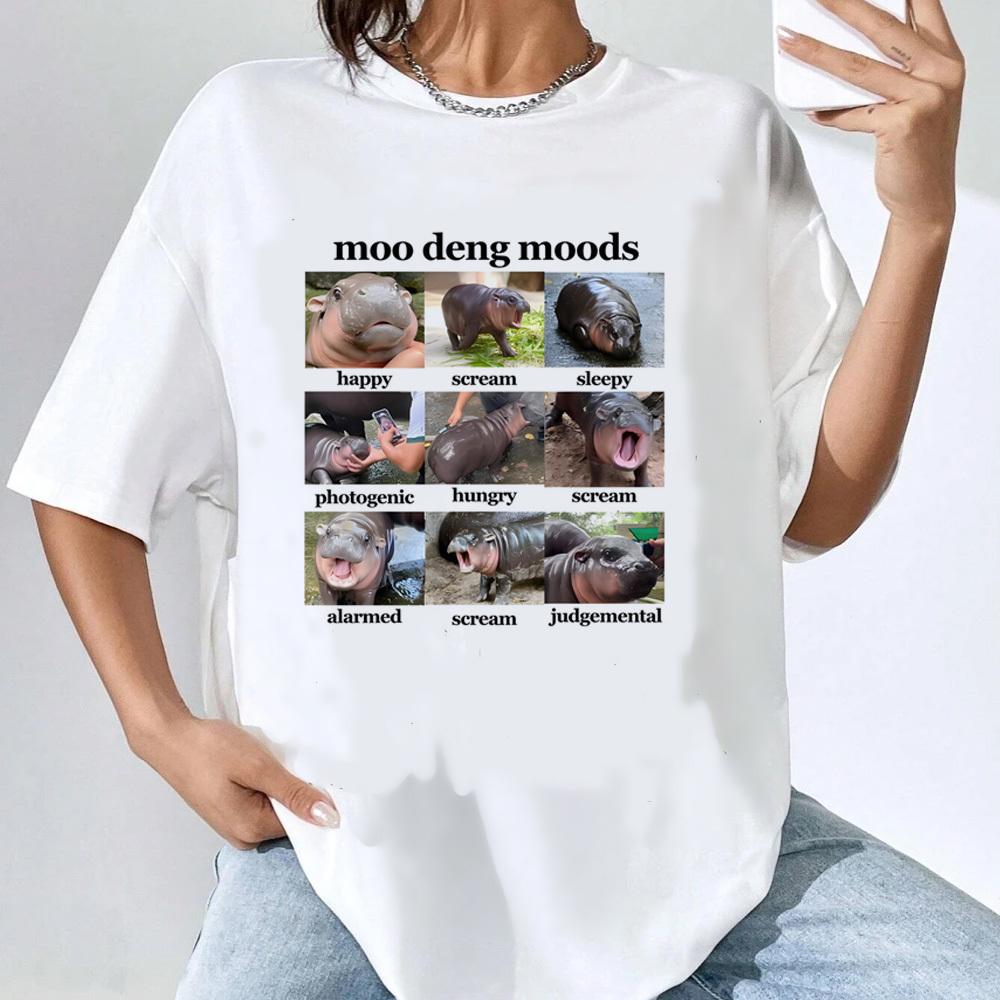 Moo Deng Oberteile T-Shirts Teenager Trendig Hip-Hop Popkultur Kawaii T-Shirt Retro Grunge Vintage Hip-Hop Bequem Y2k