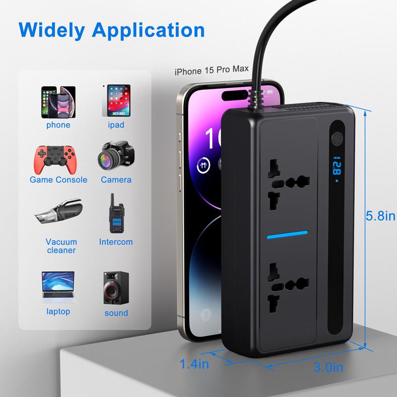 200W 12V/24V To 110V 220V Portable Multifunctional Power Station Digital Display Fast Charging Inverter Car Power Converter
