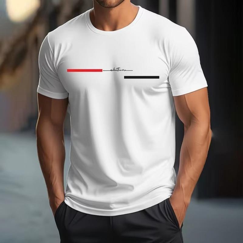 3D Digital Letter Printing Men's Fashionable Simple Style Short Sleeved Shirt Casual Pure Cotton Round Neck T-shirt
