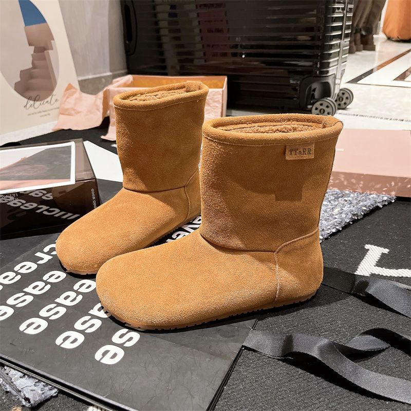 

Women s Frosted Leather Large Size Thick Sole Soft Sole Winter Warm Fur One Snow Boots Padded Lined Ankle Boots Anti-slip Hiking Sports Cotton Boots 40 коричневый