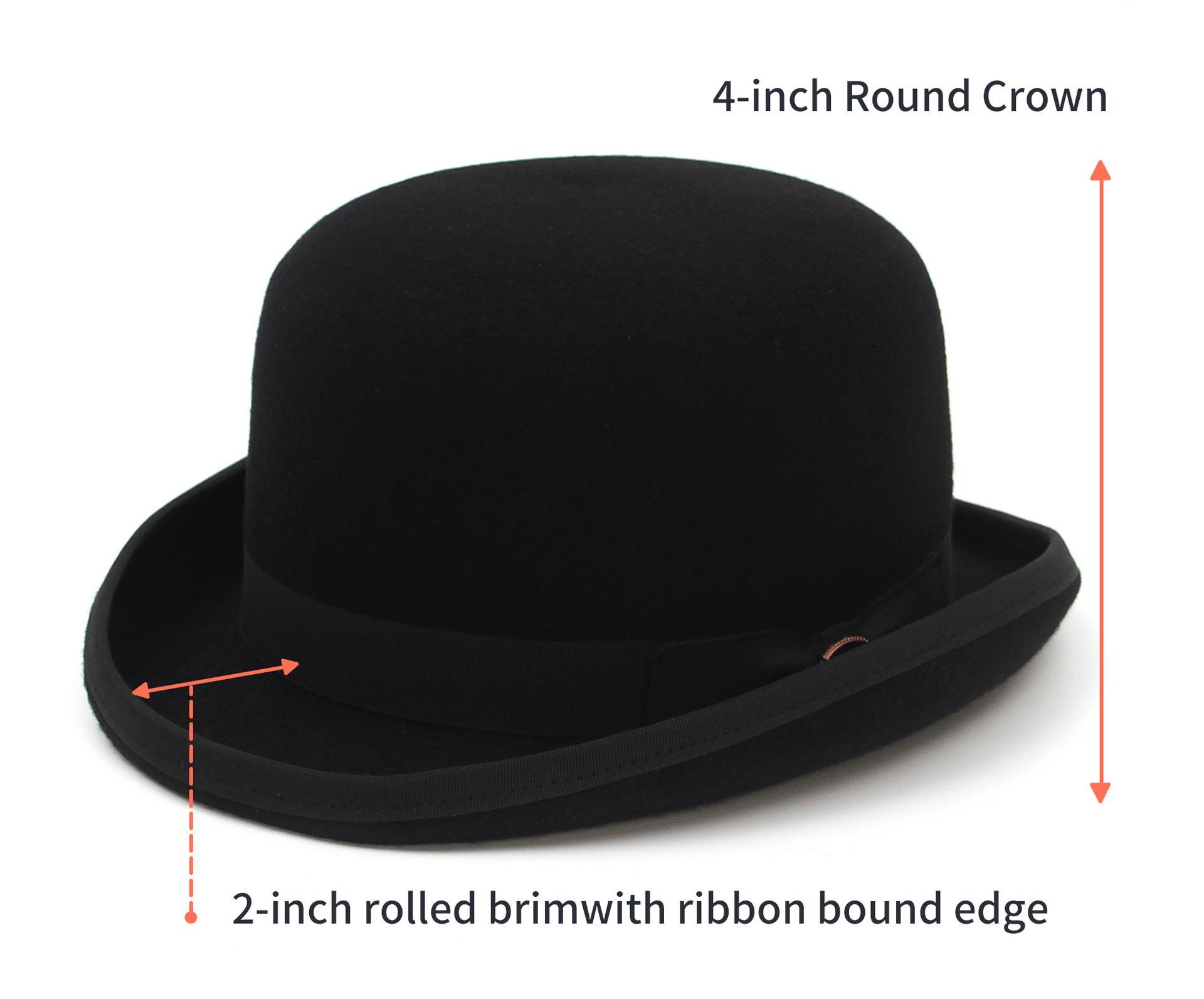 

Men top hat Wool Bowler Hat Derby Hat Autumn Winter Vintage British Style Jazz Cap Presidential Hat 11 cm high magician hat XL above 60
