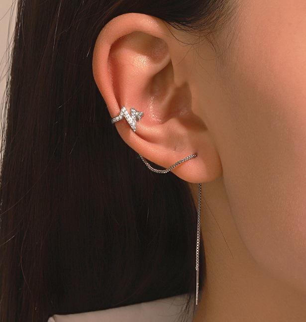 Geometric Zircon Tassel Ear Clips: Stylish No-Pierce Earrings for Women