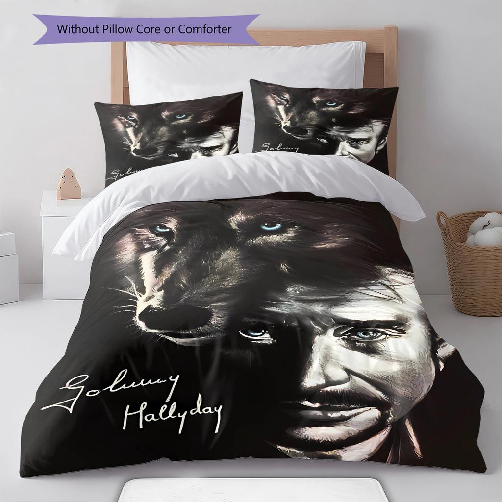 Johnny Hallyday Pattern Bedding,Quilt Set Quilt Cover Pillowcase Home Birthday Gift (1 * duvet cover + 2 * pillowcase, without core)