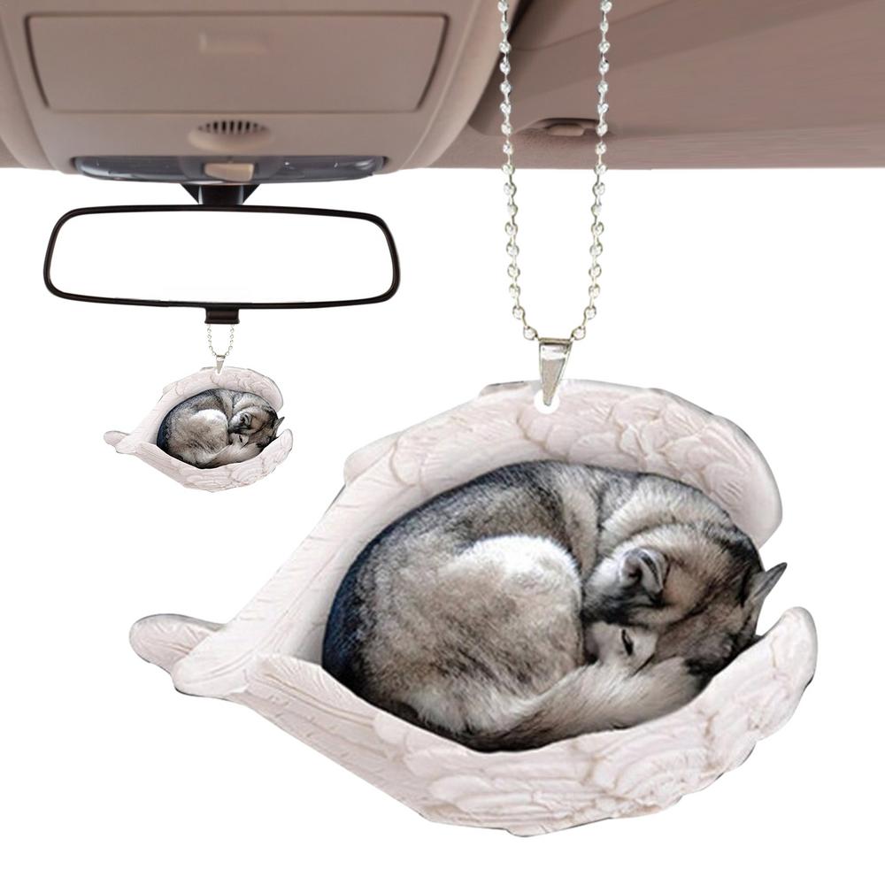 Dog Angel Ornament Angel Wing Dog Pendant 2D Acrylic Hang Ornaments For Christmas Tree Backpack Car Rearview Mirror Decor