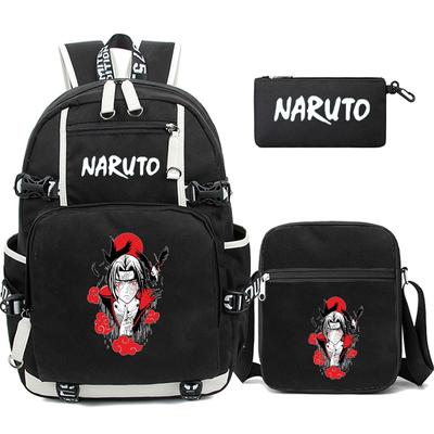 3 sztuk/zestaw Anime Naruto plecak płócienny plecak z torbą na ramię piórnik dla dziewczynki chłopiec powrót do szkoły Bookbag torba podróżna