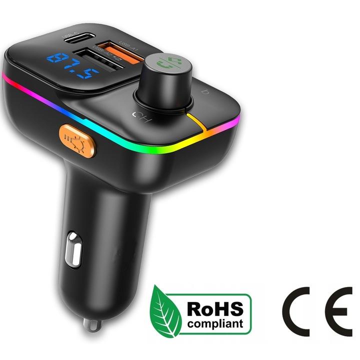 Transmiter Fm Szybka Ładowarka Bluetooth Audio Mp3 Bt 3X Usb Rgb Qc 3.0