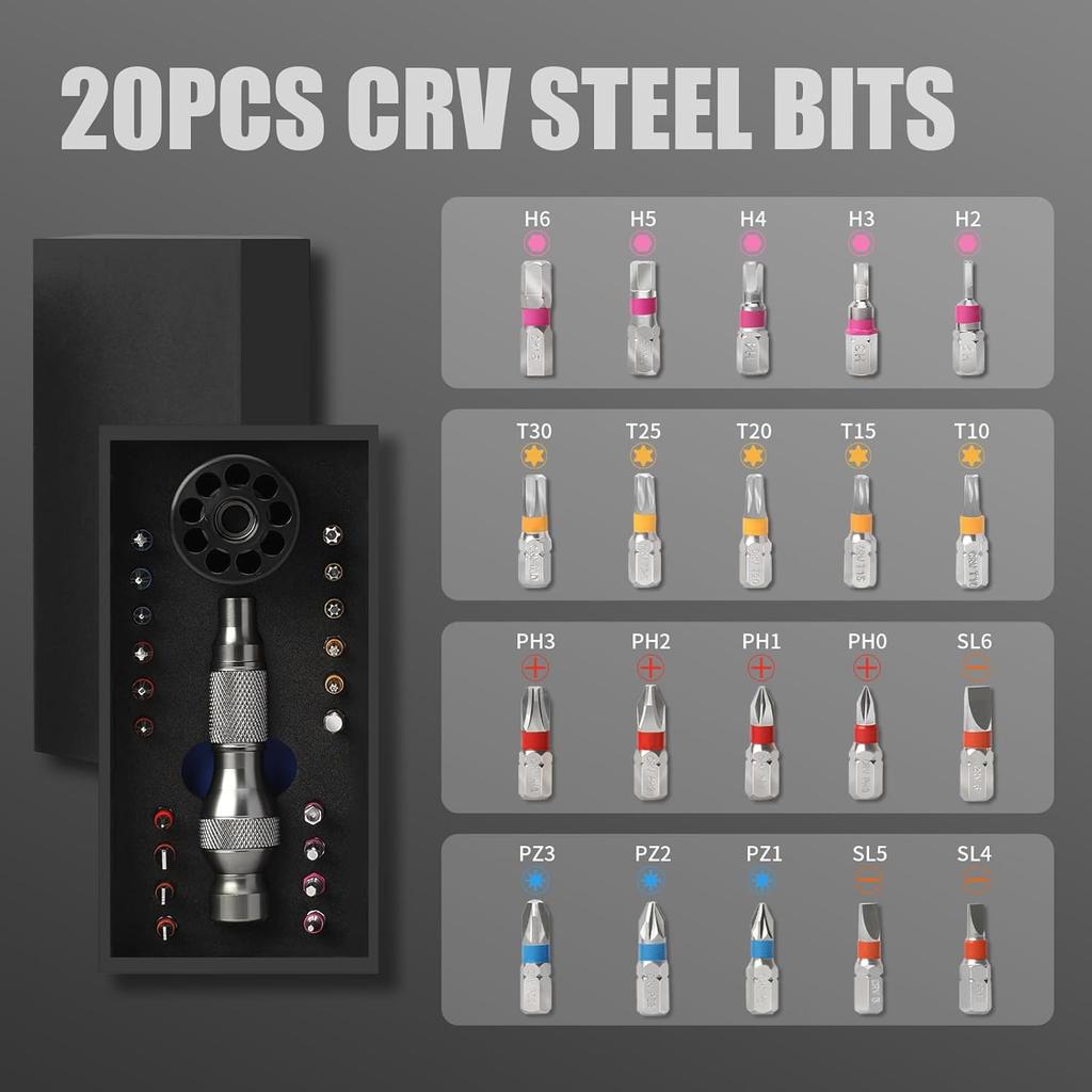 Universal 22-in-1 Precision Screwdriver Bit Set with 360° Rotating Base Professional High Hardness Magnetic Manual Repair Tool