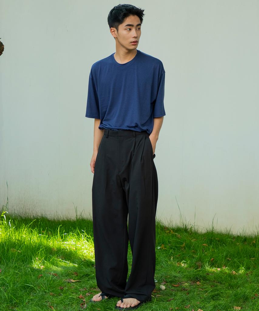 SIGNATURE [Summer Fabric Added] Double-Tuck Wide Slacks [Black]
