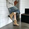 Fashion Temperament Retro Suede Square Head Thick Heel Piled Boots Women's 2025 Autumn and Winter New Height-increasing and Thin Versatile Short Boots