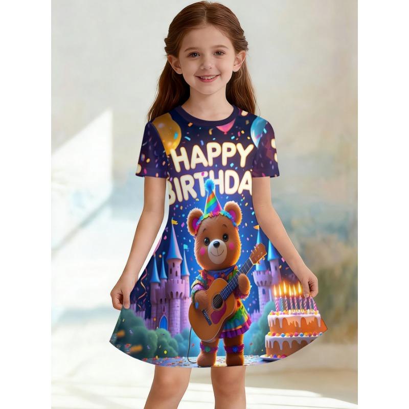 Soft and Breathable Purple Starry Sky Fairy Printed Short Sleeved Casual Dress Suitable for Birthdays and Parties in Summer