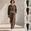 Autumn and Winter New European and American Striped Splicing Half-zipper Sweater and Wide-leg Sweatpants for Women