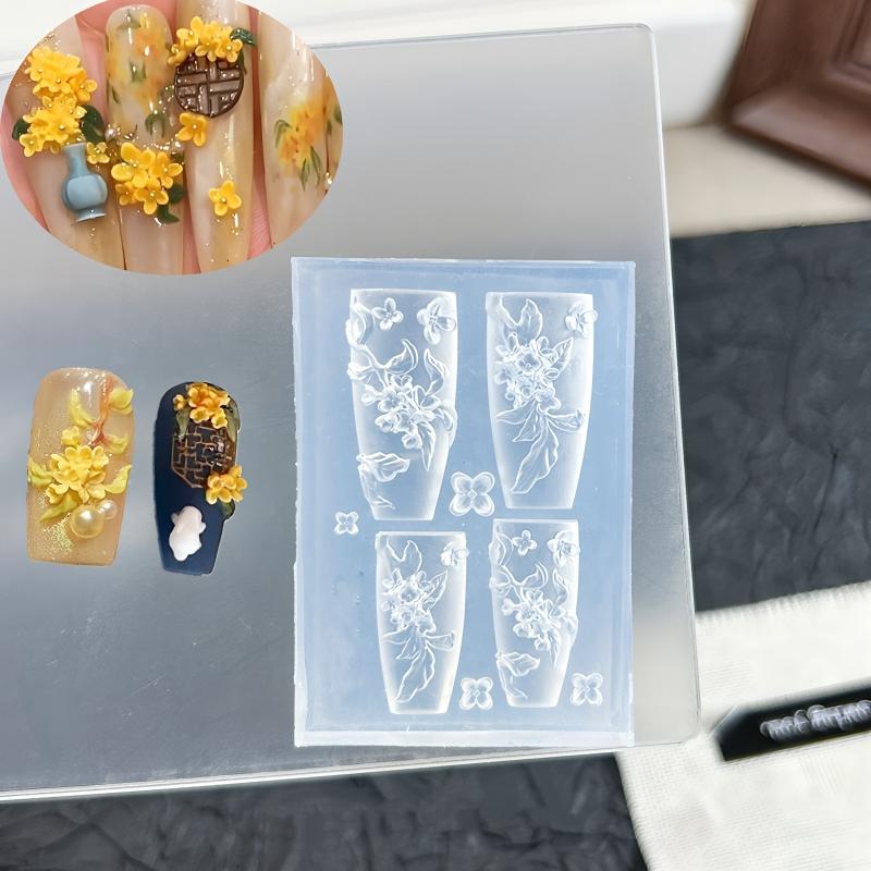 Flower Peacock 3D Silicone Nail Mold Chinese Style Relief Transparent Template Manicure Design Tools DIY Nail Art Decoration
