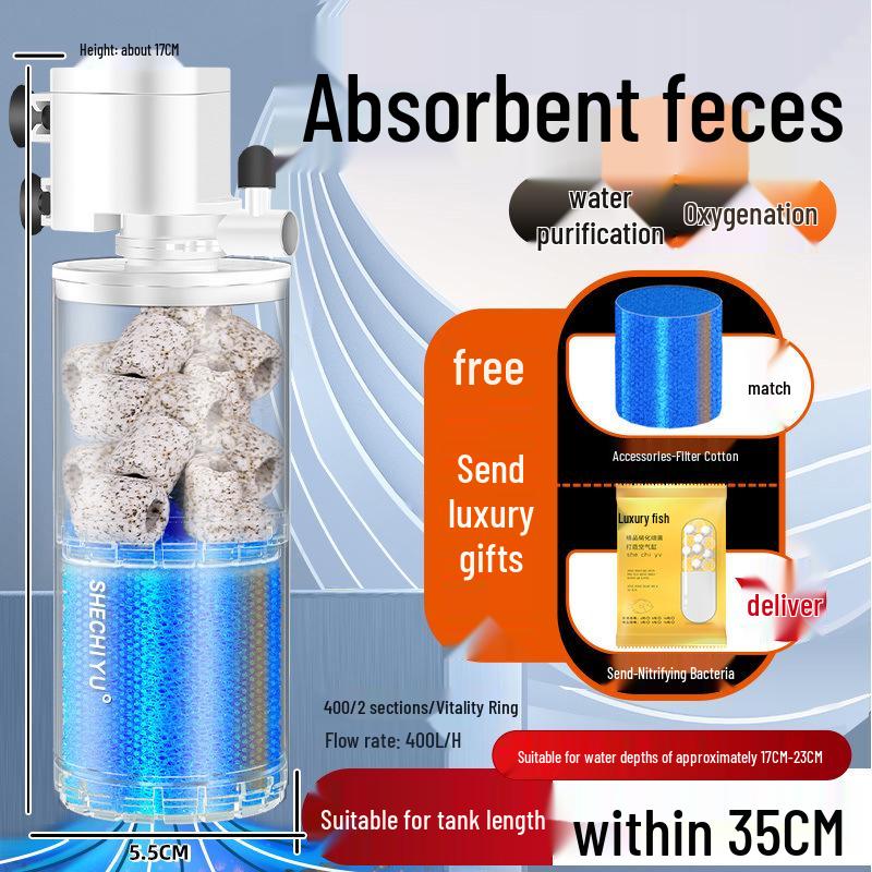 Silent Aquarium Filter: Submersible 3-in-1 Water Purifier, Circulator, and Oxygen Pump with Poop Suction Feature.