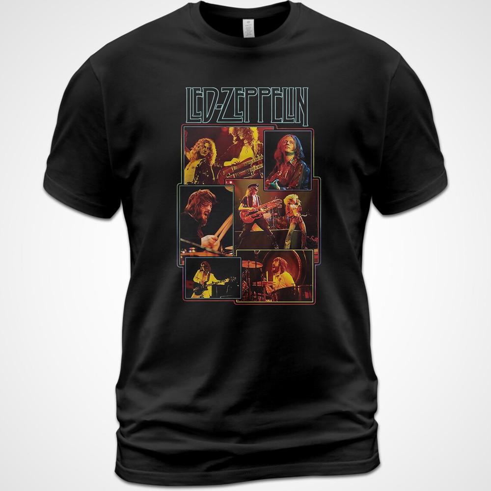 Хлопковая футболка Футболка Led Zeppelin Тур Музыка Джимми Пейдж Роберт Плант Live Футболка Унисекс XL