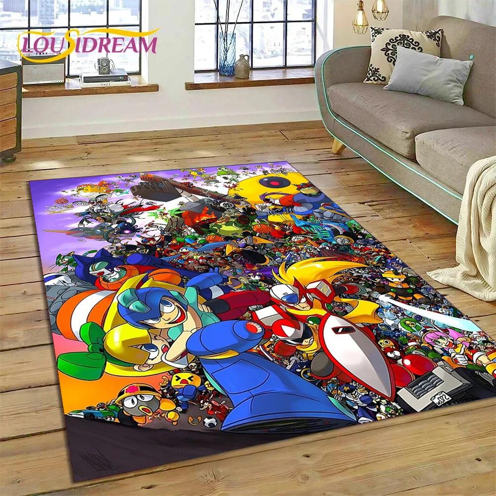 Retro Cartoon Rockman Mega Man Game Carpet Rug for Bedroom Living Room Home Sofa Decoration,Children Play Large Decor Floor Mat