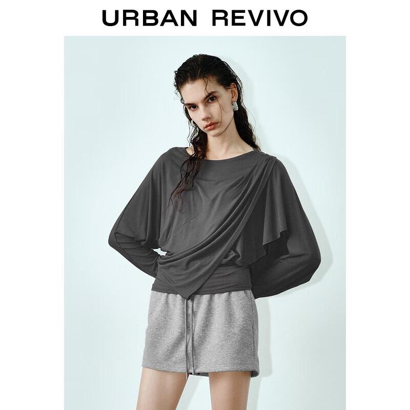 UR Women s Irregular Pleated Long Sleeve Boat Neck T-Shirt M