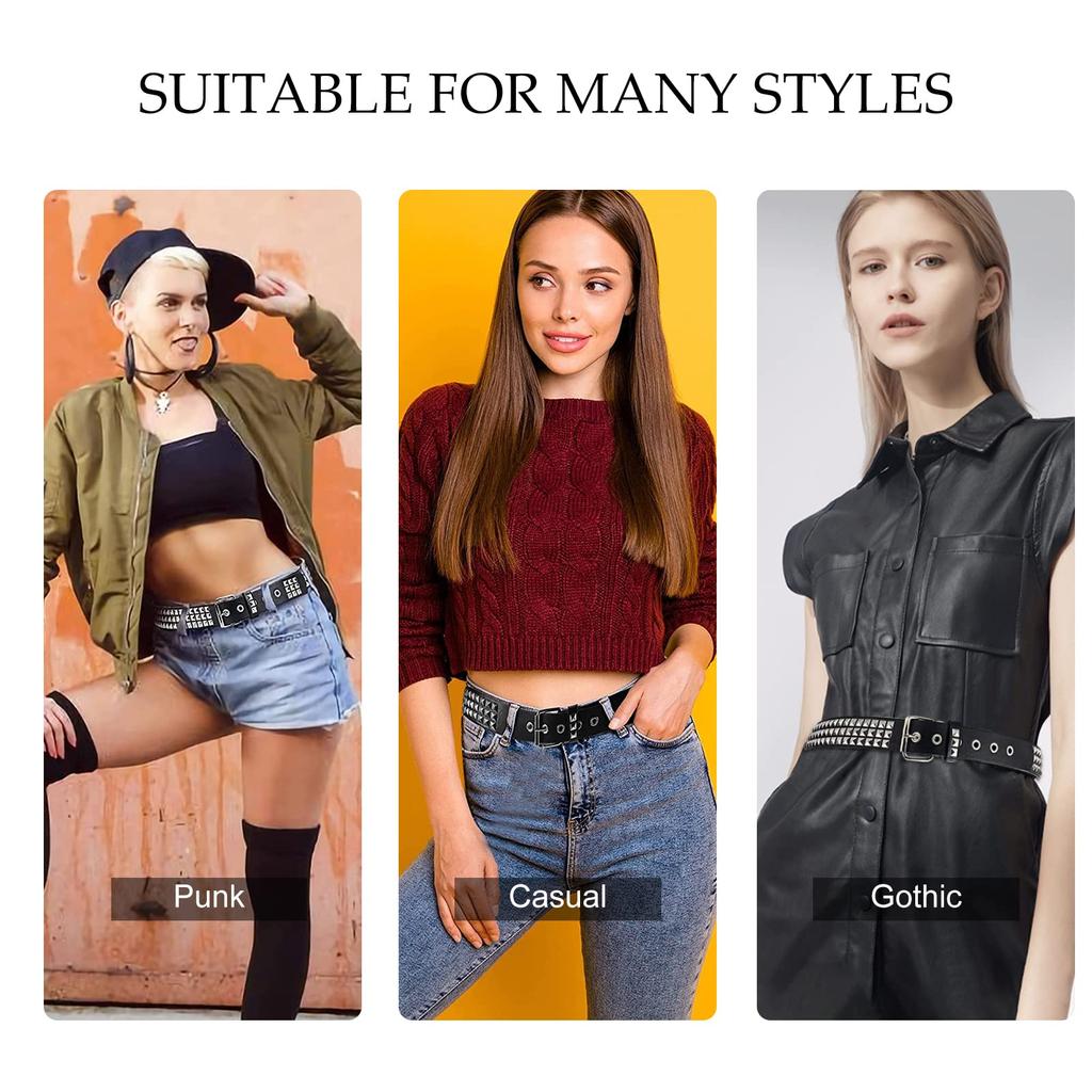 [LumiSyne] Studded Belt for Women and Men, Punk Rock Rivet Belt, Triple Pyramid Leather Belt with Pin Buckle, Casual Belt for Jeans, Pants, and