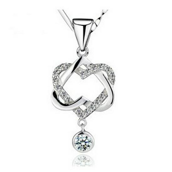 Korean Fashion Imitation Silver Zircon Pendant Necklace for Women