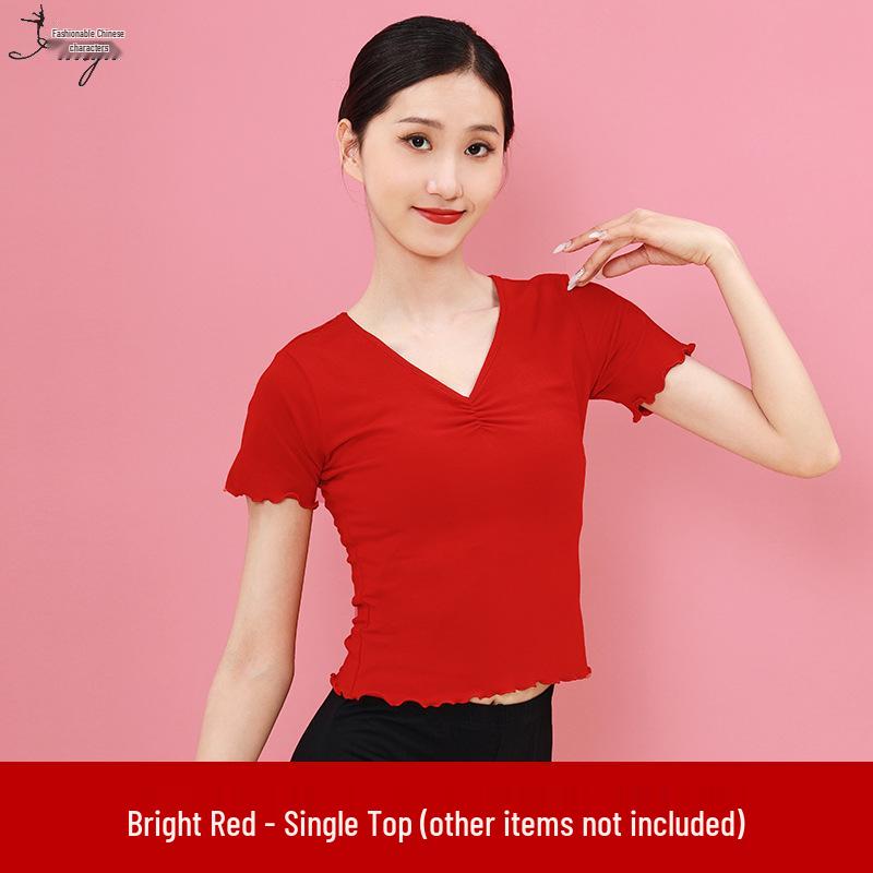 Huayu Women's Short Sleeve V-Neck Modal Dance Top for Adults