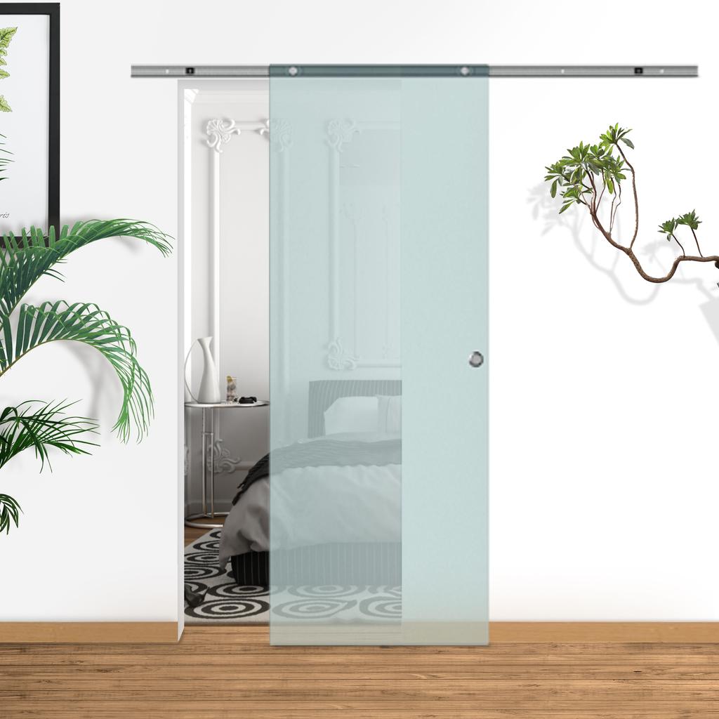 Sliding Frosted Glass Door With Aluminum Rail For Bathroom Kitchen Study Glass 205cm