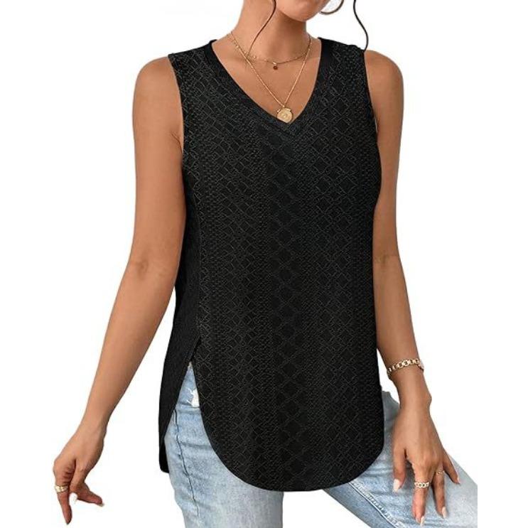 BITCED Spring/Summer Women's Solid Color V-neck Slit T-shirt Vest Woman