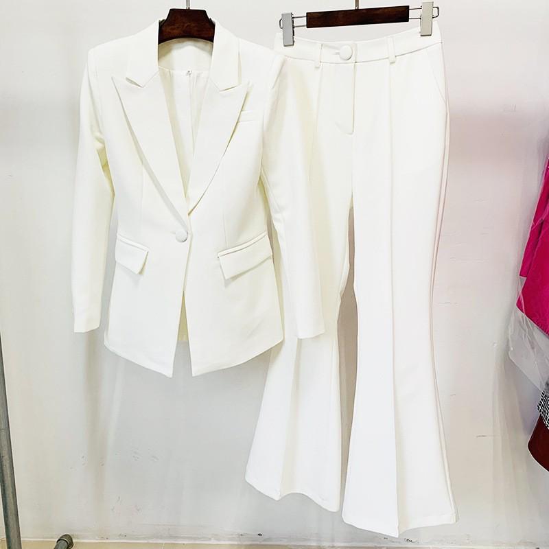 High Street Fashion 2026 Early Spring High-End Single Button Suit + Flare Pants Set Large белый