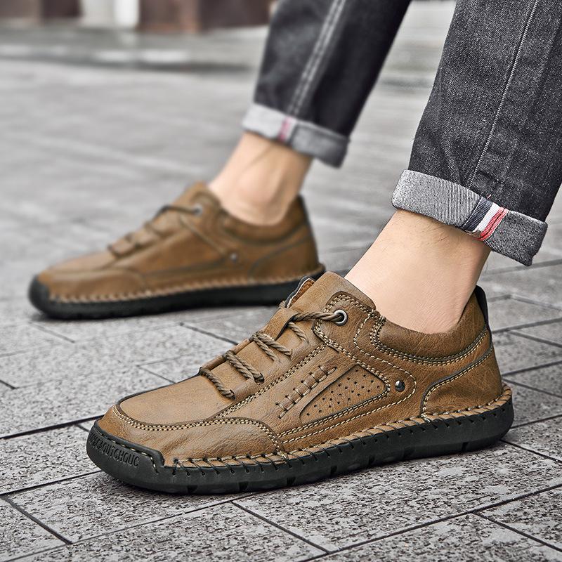 Spring and Autumn Men's Leather Shoes Large Size Handmade Stitching Men's Shoes Genuine Leather Men's Casual Leather Shoes Men's Shoes Loafers Casual
