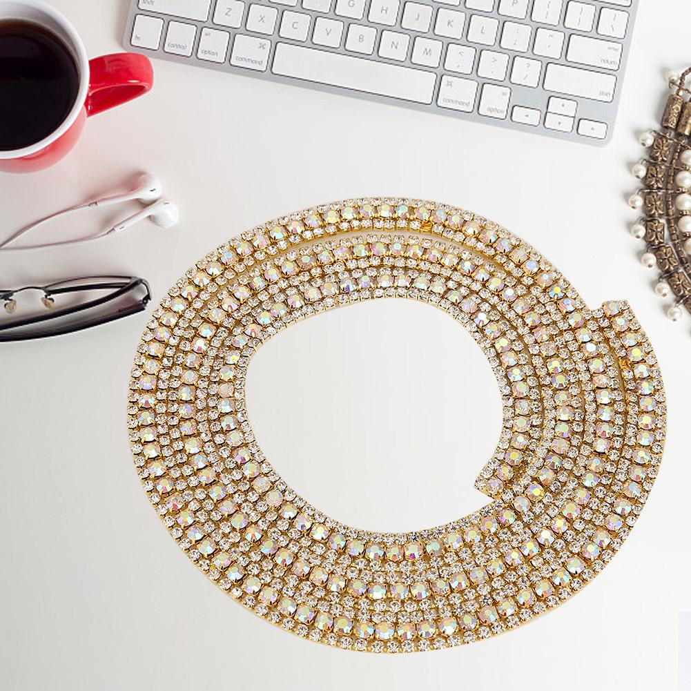 3 Rows Diamond Mesh Wrap Roll Sparkle Crystal Rhinestone Ribbon Decoration (Gold)