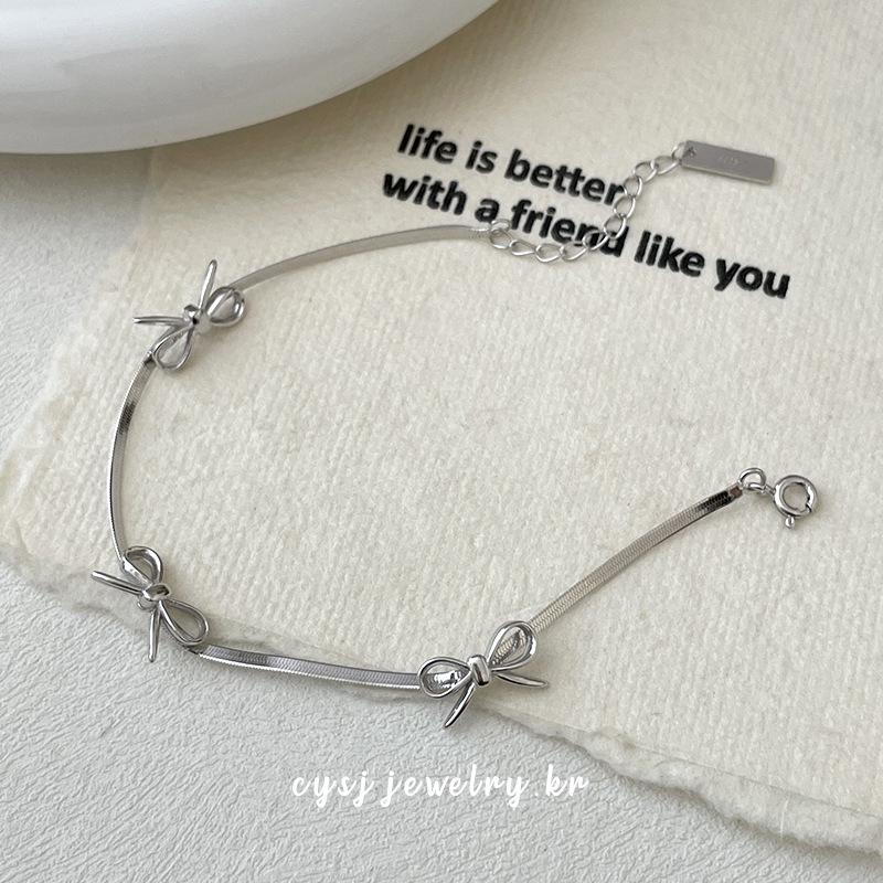S925 Sterling Silver Korean Style Bow Bracelet - Elegant Hand Jewelry Gift for Women