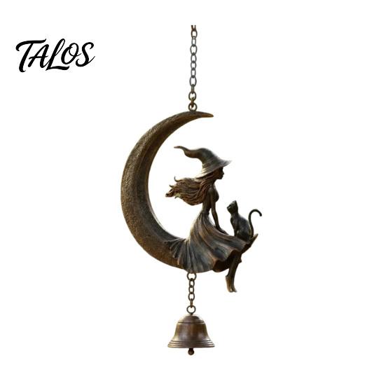 Witch Decor for Home Moon Wind Chime, Gothic Crescent with Black Cat Hanging Bell, Meditation Space Accents Mystical Garden Porch Patio Balcony