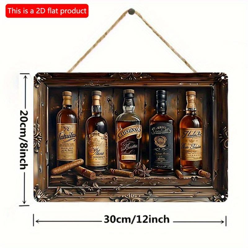 2D Flat Wooden Sign 30*20cm Whiskey & Cigar Themed Square Wooden Sign - Perfect for Bar, Restaurant, Home Decor | Versatile Hanging Wall Art
