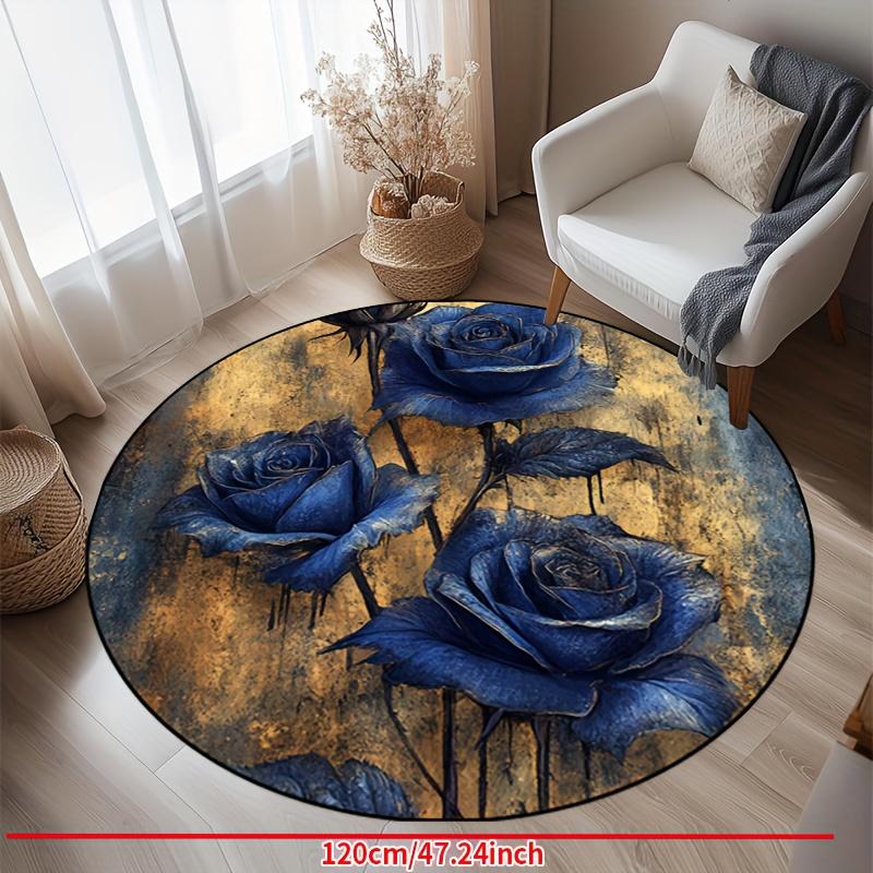 Luxury  Navy Golden  flower Pattern Round Shape Floor Mats Kitchen Hallway Runner Rug Bedroom Living Room Soft Carpet Non-slip Area Rug