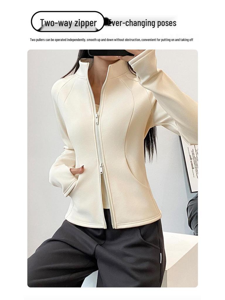 2026 Women's Yoga Jacket: New Style, Plus Velvet, Thick Warm, Long Sleeve, Stand Collar, Sport & Outdoor Fitness Top