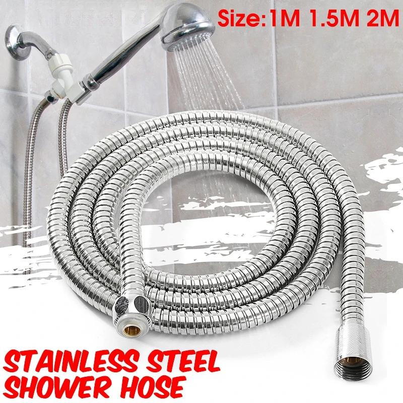 1m/1.5m/2m Flexible High Quality Shower Hose Stainless Steel Chrome Bathroom Water Head Shower Head Pipe Tool Shower Accessories