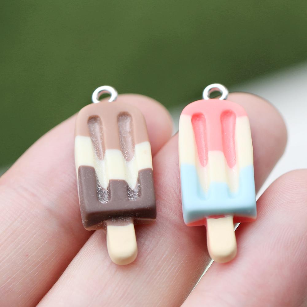 10 piezas 12x32mm Encantos Colgantes de Resina con Forma de Paleta de Helado Coloridos y Lindos para Collares Pulseras Colgantes Accesorios para la Fabricación de Joyería DIY