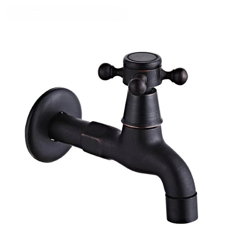 Bathroom Black Single Cold Tap Wall Washing Machine Single Tap Cold Water Faucet Garden Black Tap