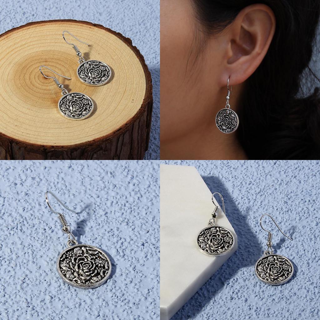 Stylish Drop Metal Earrings With Vintage Flower Pattern For Festive Occasions