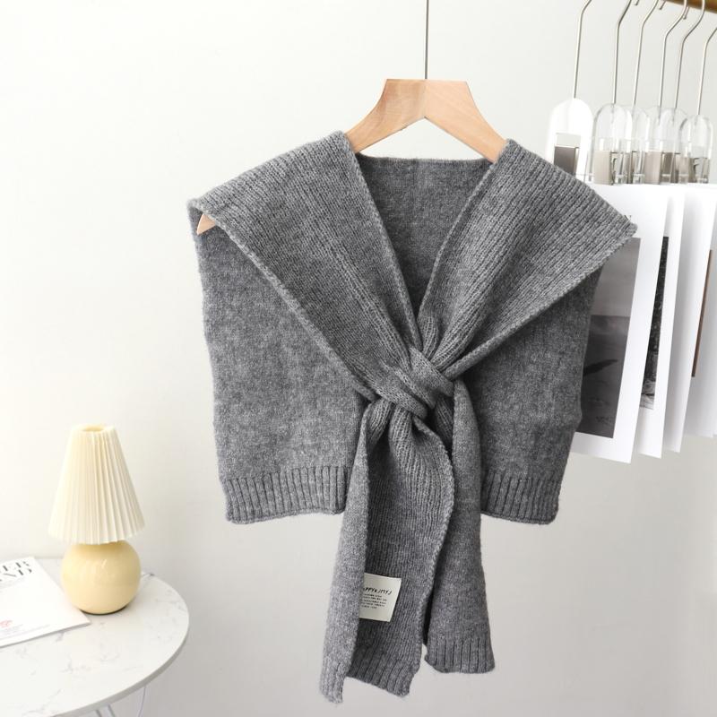 Koreański Sweter z Czystego Koloru Ciepły Szal Zimowy Damski Bluzka Ramiona Fałszywy Kołnierz Peleryna Wiązany Szalik Ochraniacz Na Szyję Szalik Dla Kobiet