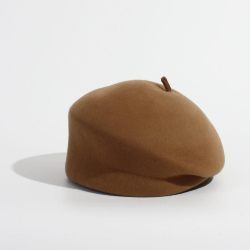 

Женский шерстяной берет - Однотонный ретро стиль светской львицы для осени/зимы One Size верблюд