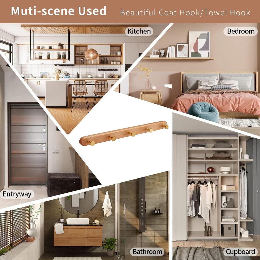 3 Farben Massivholz Reihenhaken für Kleidung Handtuchhalter Badezimmerzubehör Garderobe Wandhaken Zinklegierung Kleiderbügel Kleidung Schlafzimmer