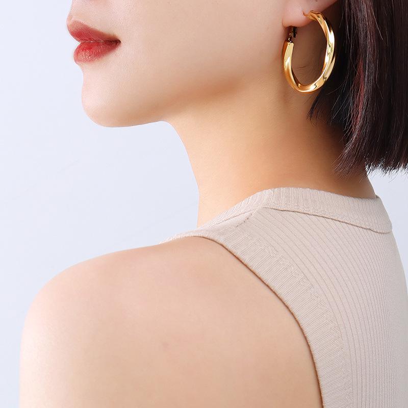 Geometric Hollow Retro Twisted Hoop Earrings - Titanium Steel, Non-fading