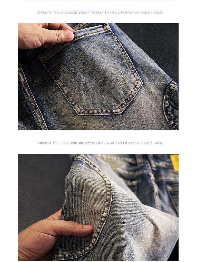Men's Slim-Fit Retro Embroidered Motorcycle Jeans