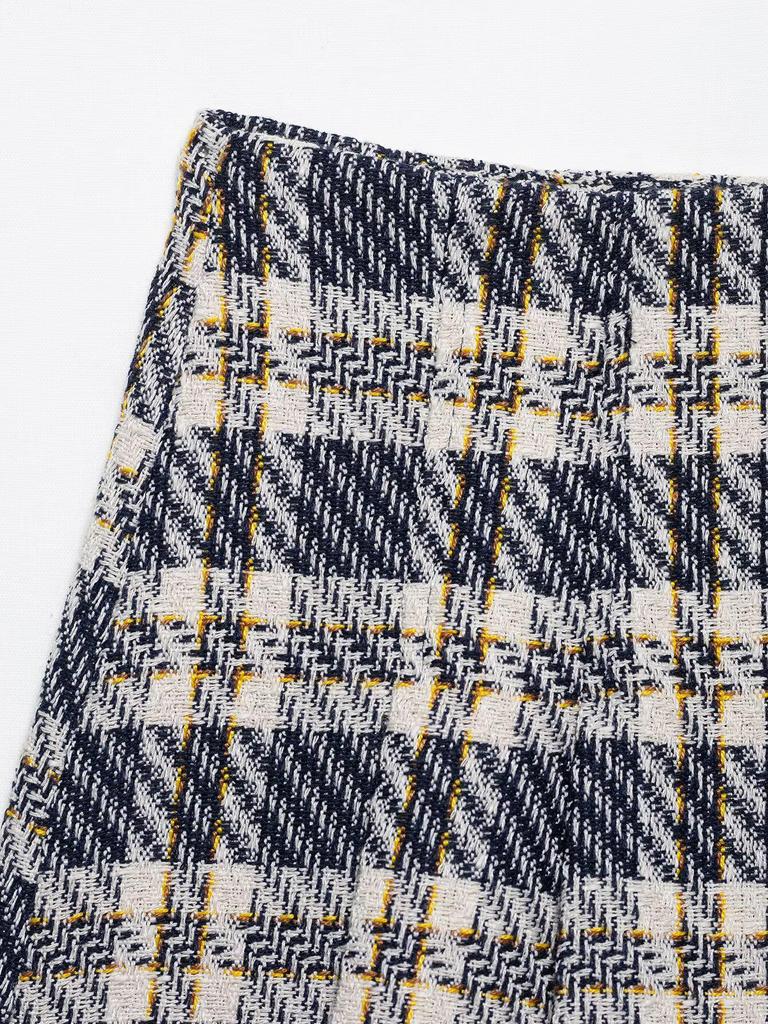 European & American Women's Summer Plaid Sleeveless Vest and Wide Pleated Culottes Set A36231/2