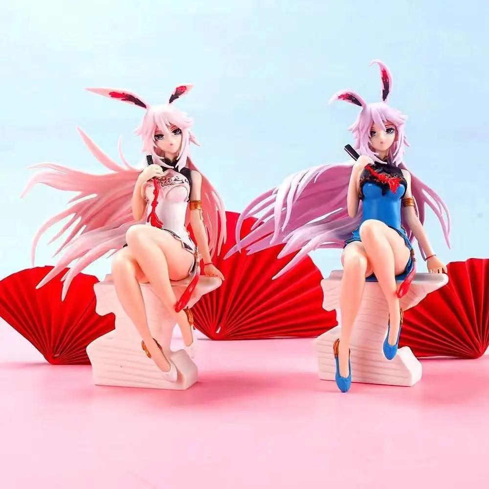 19CM Game Anime MmiHoYo Figure Yae Sakura Pink and White Sexy Cheongsam Seated Model Toys PVC Gift Doll Collection Ornament
