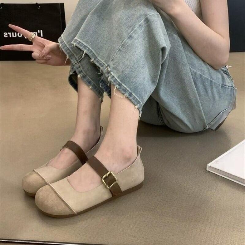 Fashion Spring/Autumn Fashion Buckle Single Women's Solid Color Model Square Toe Beautiful Casual and Comfortable Loafers Zapatos Mujer