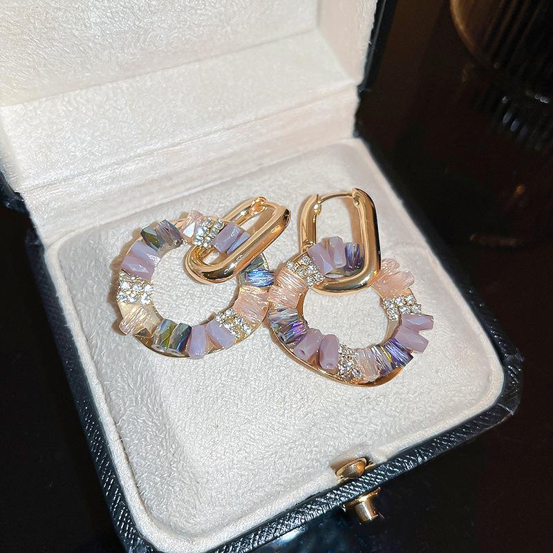 Dongdaemun diamond-encrusted artificial crystal circle geometric ear buckle light luxury high-end earrings personalized temperament earrings women