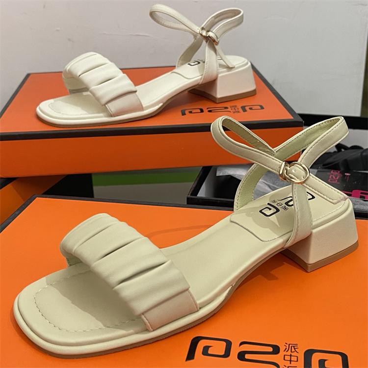Fashion Retro Woman Shoes Med Buckle Strap Roman Sandals Summer Heels Open Toe Original Medium Gladiator Low Real Girls Peep Rome Genuin
