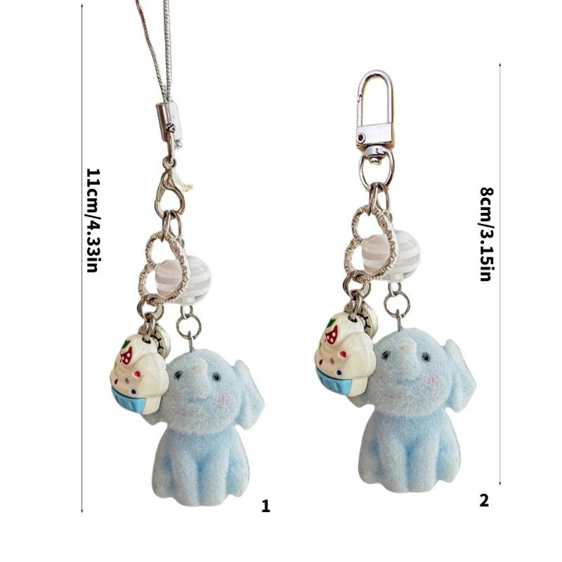 Soft Flocking Blue Elephant Keychain Lovely Animal Designs Sturdy Keyring for Kids Adults